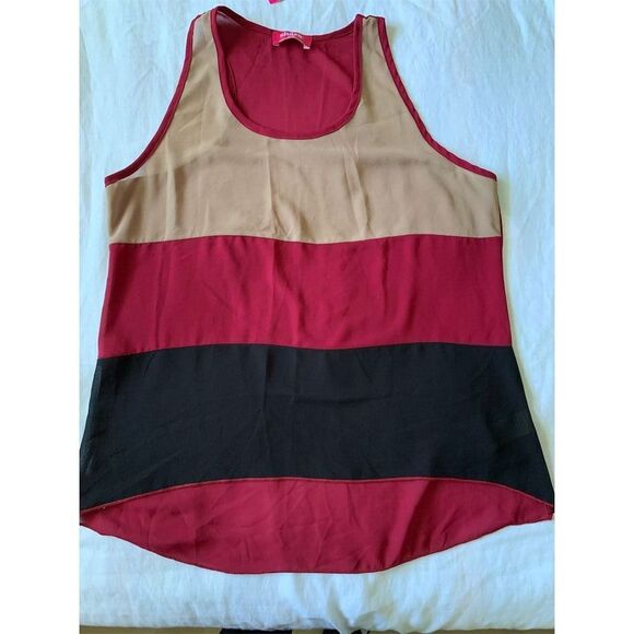 Sleeveless Colorblock Top Red Black Cream M - Picture 5 of 10